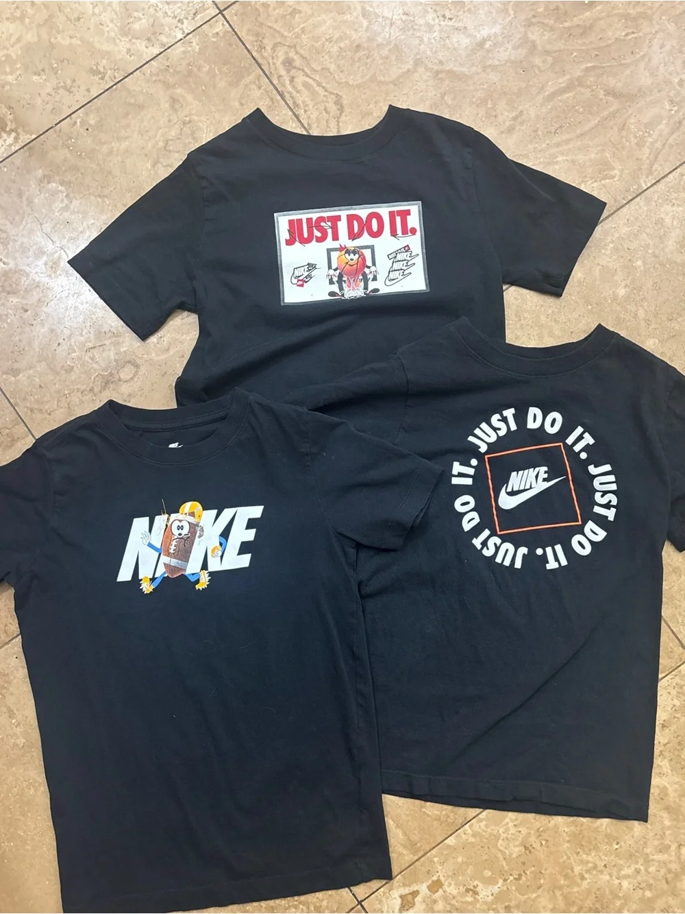 Nike Kids Black Short Sleeve Graphic Tee Trio with White & Red Prints